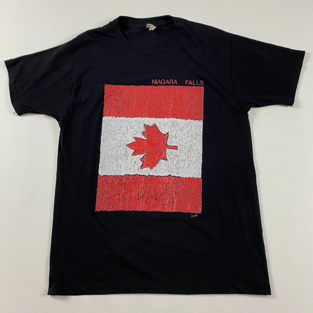 Vintage 90s Niagara Falls Ontario Canada Flag T Shirt Adult Large Black